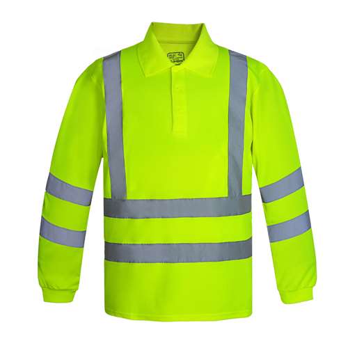 [22063] Polera Polo Dry Fit con Cuello Camisero Manga Larga con Cintas Reflectantes